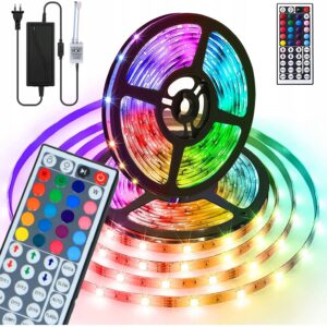 TAŚMA LED KOLOROWA WODOODPORNA 5M RGB PASEK SMD 230V 12V +PILOT +ZASILACZ